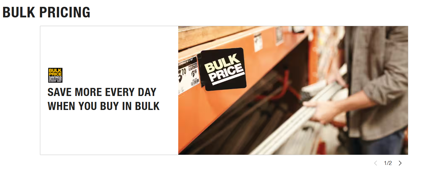 Home Depot bulk pricing page
