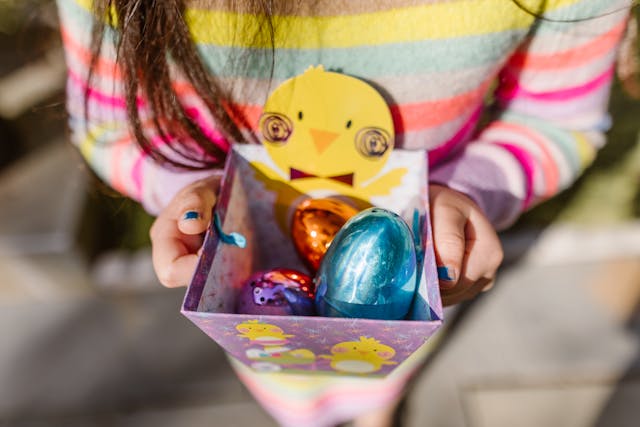 Colorful Easter eggs in a festive basket for spring 2026 celebrations